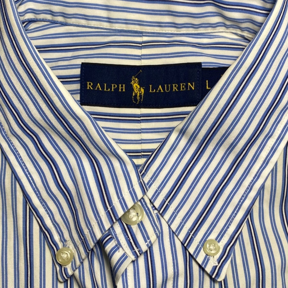 Ralph Lauren Mens Blue White Striped Cotton Button Down Shirt Large RN 41381
